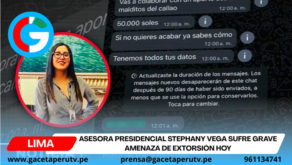 Asesora presidencial Stephany Vega sufre grave amenaza de extorsión