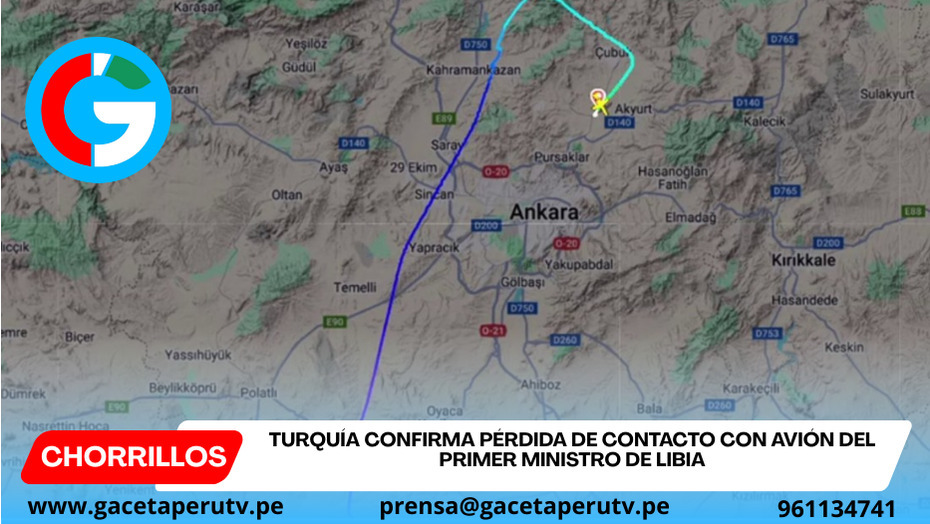 Turquía confirma pérdida de contacto con avión del Primer Ministro de Libia