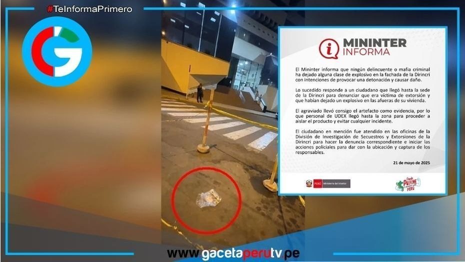 Víctima de amenaza trasladó artefacto explosivo hasta sede policial 