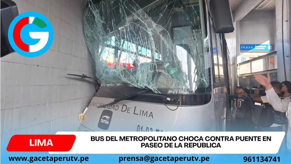 Bus del Metropolitano choca contra puente en Paseo de la República
